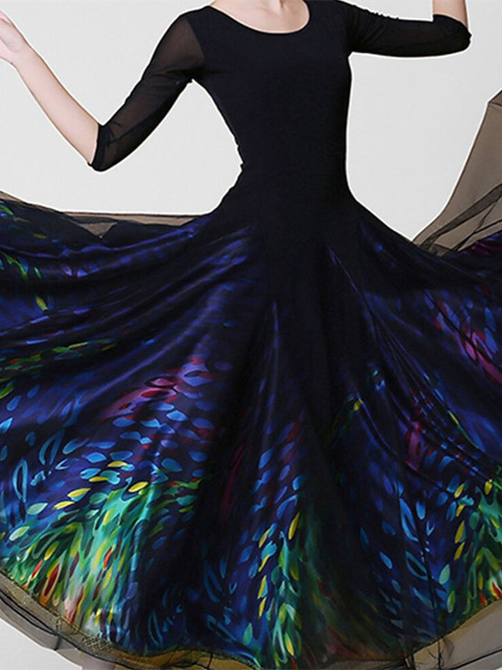 Robe de Danse de Salon pour Femmes, Tenue de Danse de Salon à Paillettes, Manches 3/4, pour Spectacle Féminin