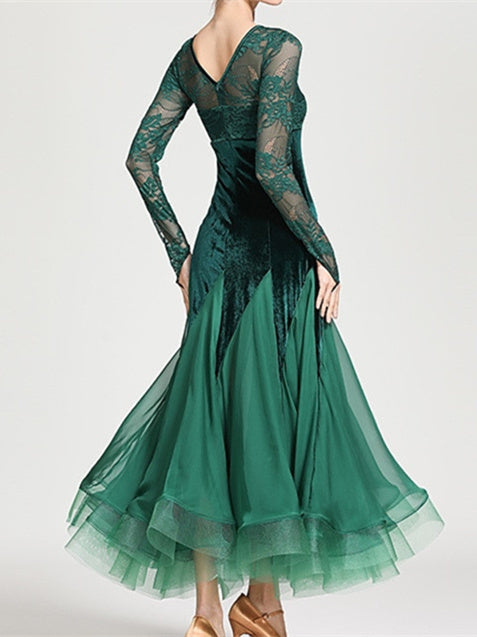Robe de Danse de Salon pour Femmes, Robe de Danse de Salon, Appliques, Joint Fendu, Entraînement pour Femmes, Performance, Manches Longues