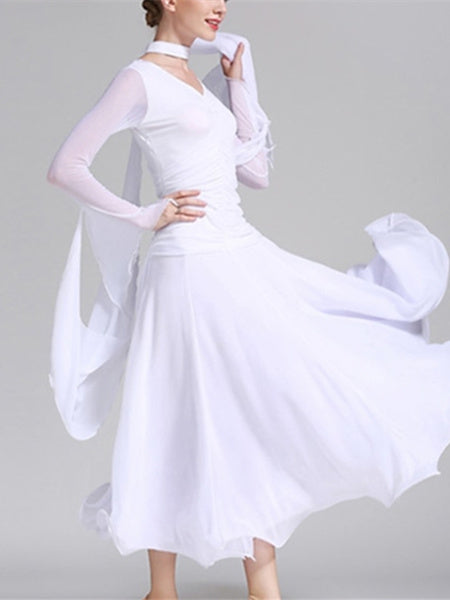 Robe de Danse de Salon pour Femmes, Couleur Unie, Soirée à Thème pour Femmes, Manches Longues