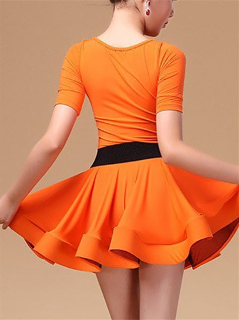 Vêtements de Danse Latine pour Enfants à Manches Courtes et Volants en Cascade pour Filles Performance Spandex Polyester
