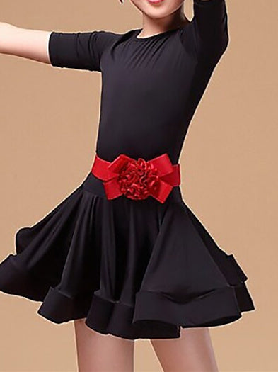 Vêtements de Danse Latine pour Enfants à Manches Courtes et Volants en Cascade pour Filles Performance Spandex Polyester