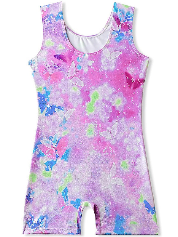 Vêtements de Danse pour Enfants, Gymnastique, Impression, Épissure, Ronde, Sans Manches, Performance, Polyester pour Filles