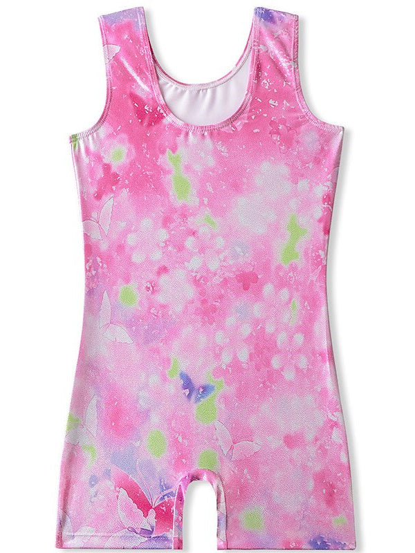 Vêtements de Danse pour Enfants, Gymnastique, Impression, Épissure, Ronde, Sans Manches, Performance, Polyester pour Filles