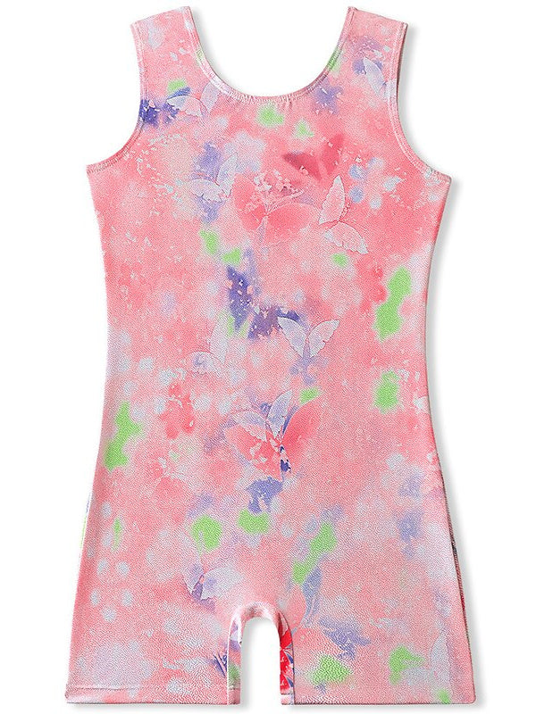 Vêtements de Danse pour Enfants, Gymnastique, Impression, Épissure, Ronde, Sans Manches, Performance, Polyester pour Filles