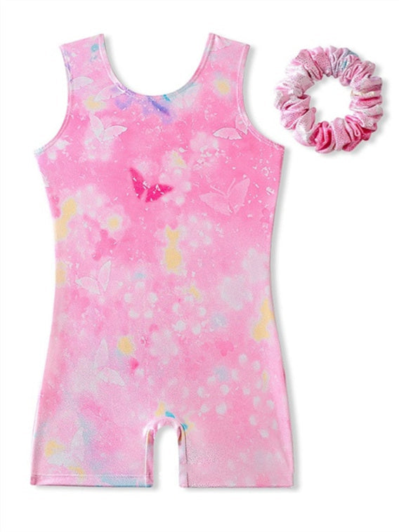 Vêtements de Danse pour Enfants, Gymnastique, Impression, Épissure, Ronde, Sans Manches, Performance, Polyester pour Filles