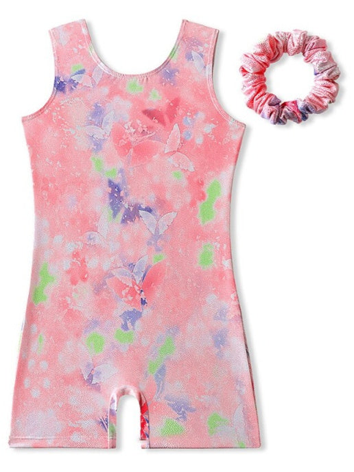 Vêtements de Danse pour Enfants, Gymnastique, Impression, Épissure, Ronde, Sans Manches, Performance, Polyester pour Filles