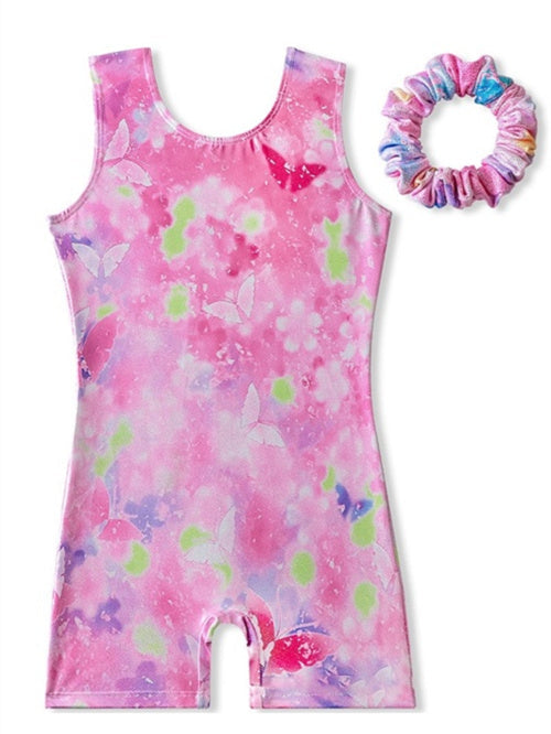 Vêtements de Danse pour Enfants, Gymnastique, Impression, Épissure, Ronde, Sans Manches, Performance, Polyester pour Filles