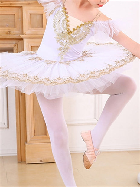 Robe de Danse pour Enfants, Robe de Ballet, Perles, Cristaux/Strass, Paillettes, Sans Manches, pour Filles, Performance et Spandex, Organza
