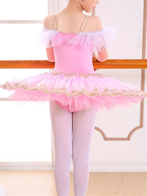 Robe de Danse pour Enfants, Robe de Ballet, Perles, Cristaux/Strass, Paillettes, Sans Manches, pour Filles, Performance et Spandex, Organza