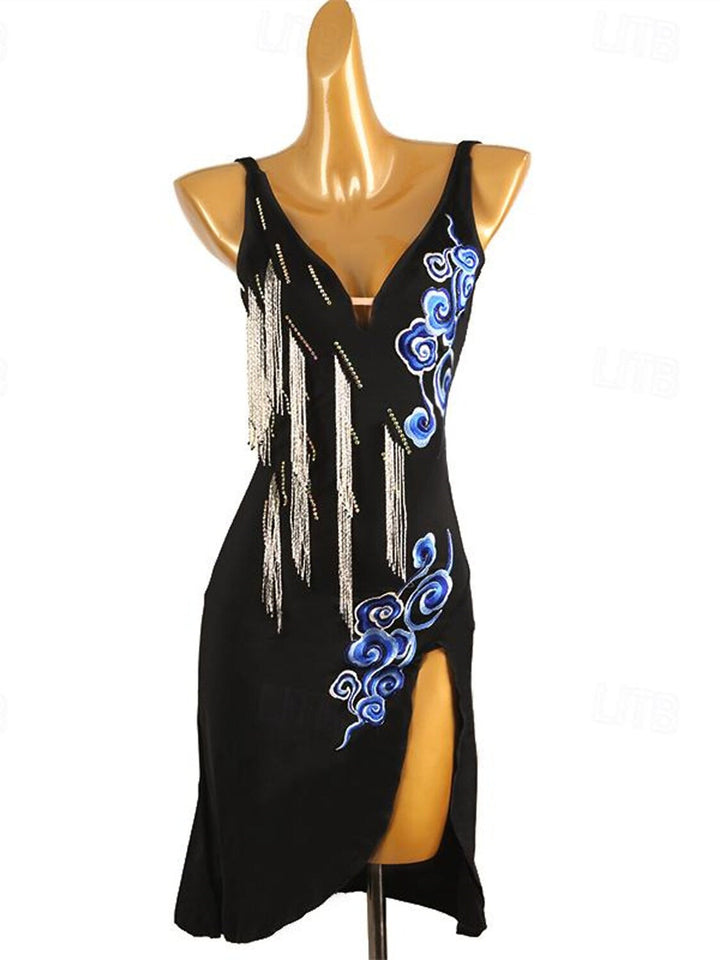 Robe de Danse Latine Cristaux/Strass Femme Performance Tenue Quotidienne Sans Manches Spandex