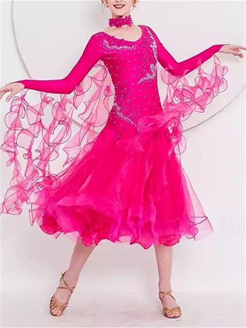 Robe de Danse de Salon pour Femmes, Vêtements de Danse de Valse Moderne, Robe de Danse à Manches Longues