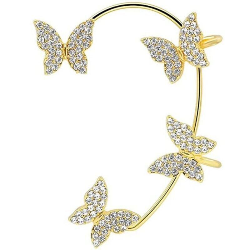 Manchette d'oreille en strass en forme de papillon