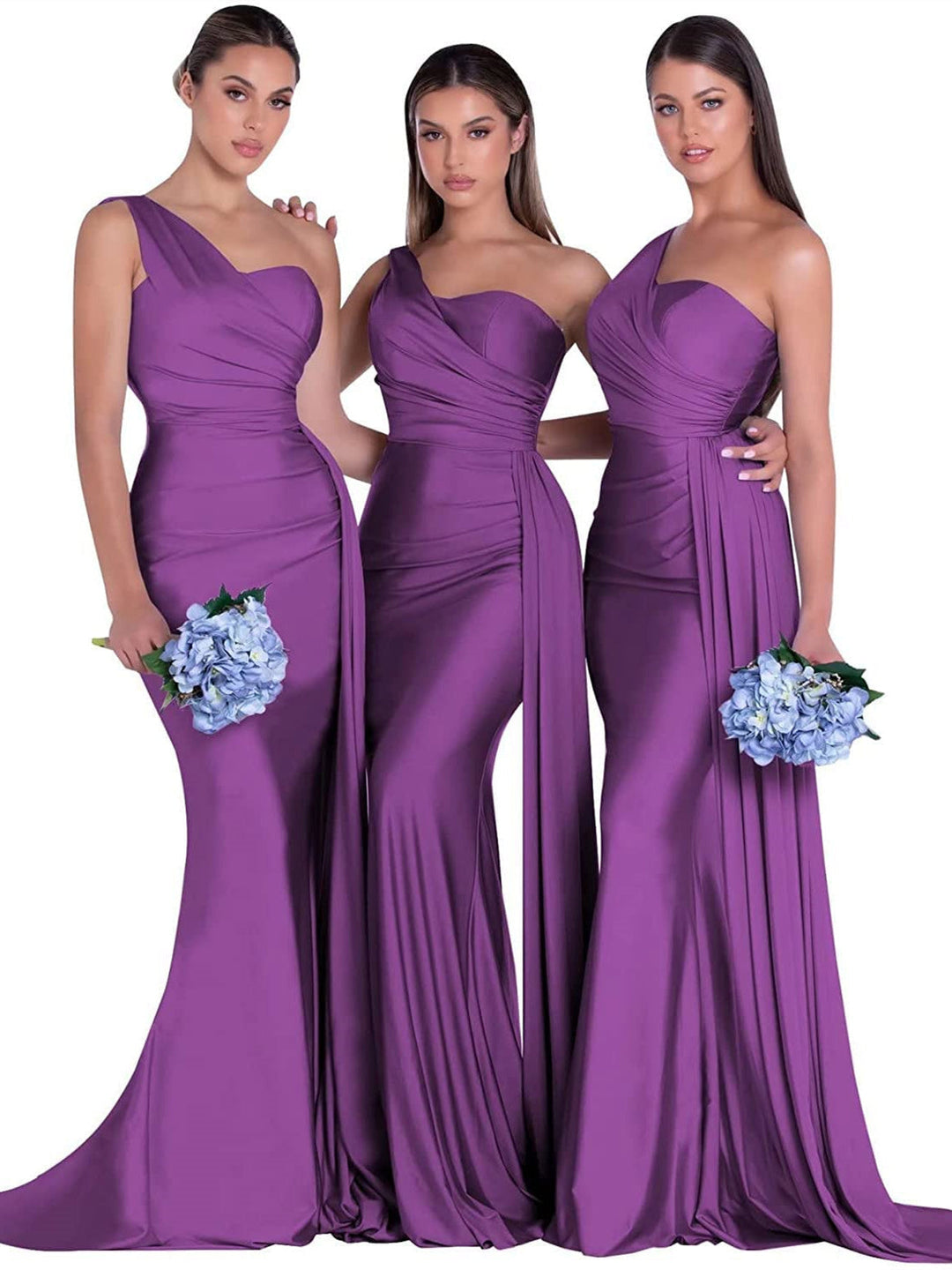 Sirène/Trompette Satin Une Épaule Sans Manches La Longueur du Sol Robes de Demoiselle d'Honneur