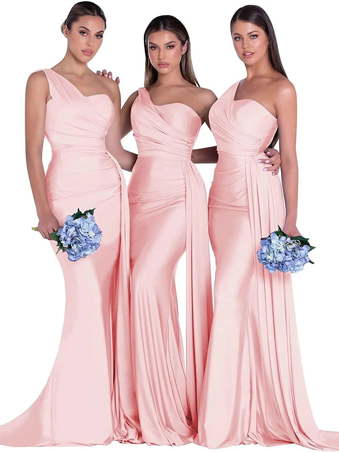 Sirène/Trompette Satin Une Épaule Sans Manches La Longueur du Sol Robes de Demoiselle d'Honneur