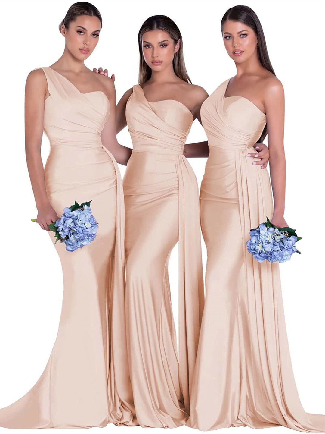 Sirène/Trompette Satin Une Épaule Sans Manches La Longueur du Sol Robes de Demoiselle d'Honneur