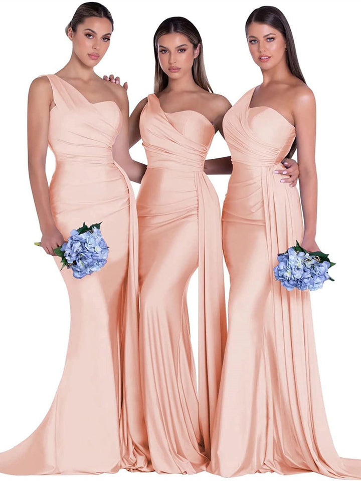 Sirène/Trompette Satin Une Épaule Sans Manches La Longueur du Sol Robes de Demoiselle d'Honneur