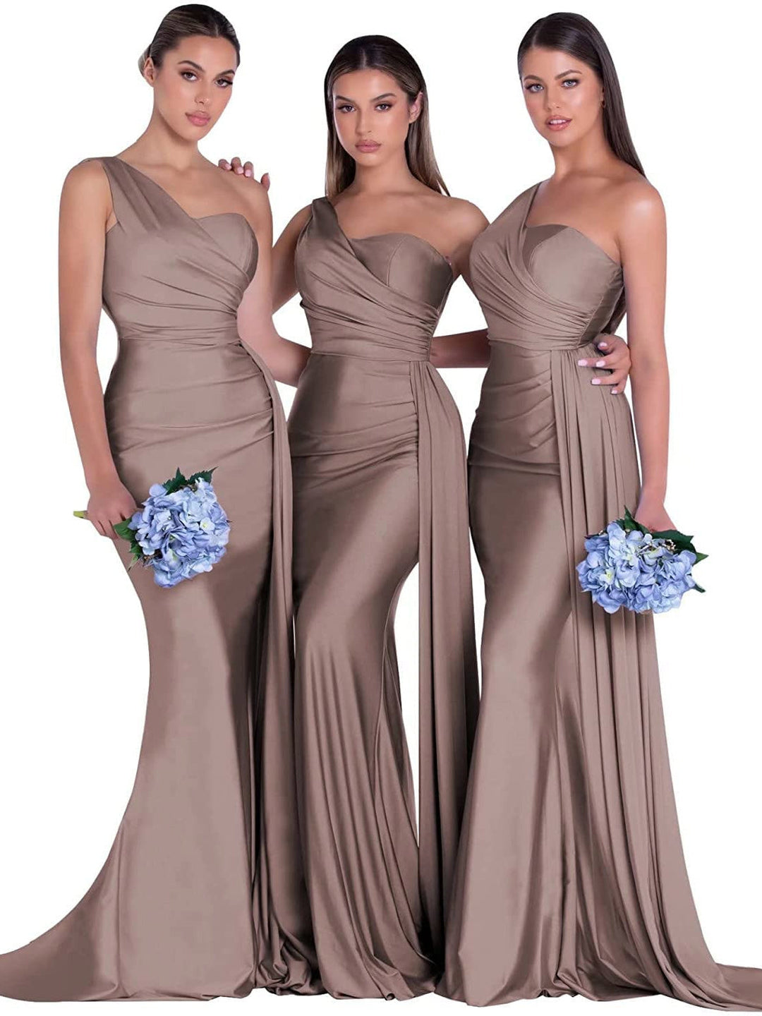 Sirène/Trompette Satin Une Épaule Sans Manches La Longueur du Sol Robes de Demoiselle d'Honneur