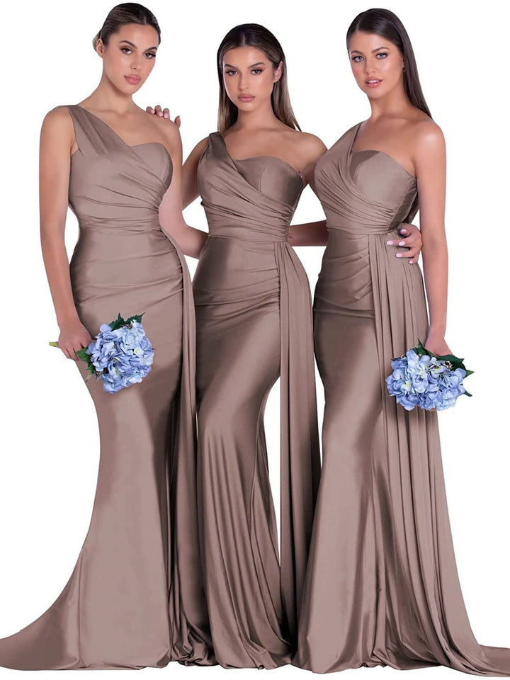Sirène/Trompette Satin Une Épaule Sans Manches La Longueur du Sol Robes de Demoiselle d'Honneur