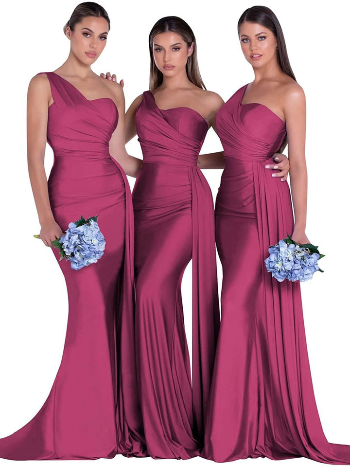 Sirène/Trompette Satin Une Épaule Sans Manches La Longueur du Sol Robes de Demoiselle d'Honneur
