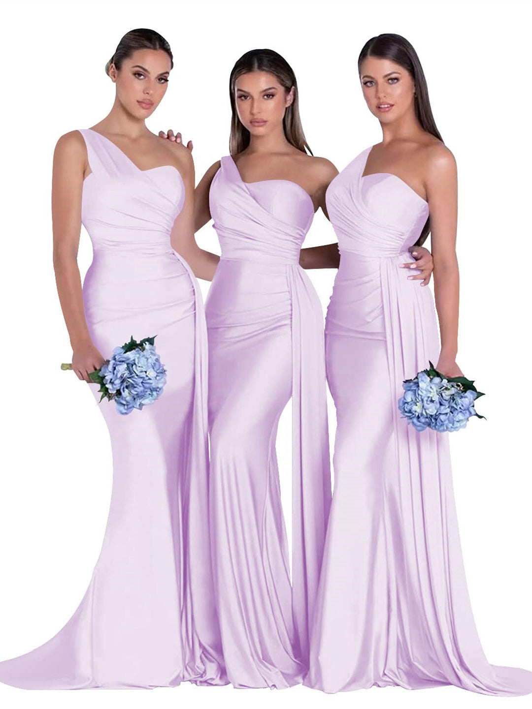 Sirène/Trompette Satin Une Épaule Sans Manches La Longueur du Sol Robes de Demoiselle d'Honneur