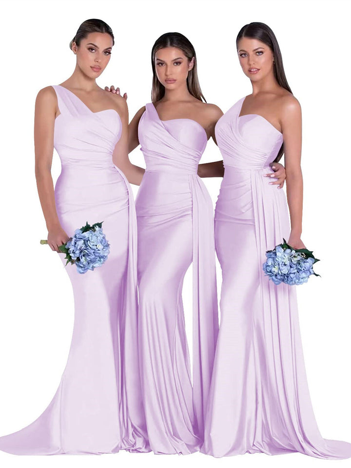 Sirène/Trompette Satin Une Épaule Sans Manches La Longueur du Sol Robes de Demoiselle d'Honneur
