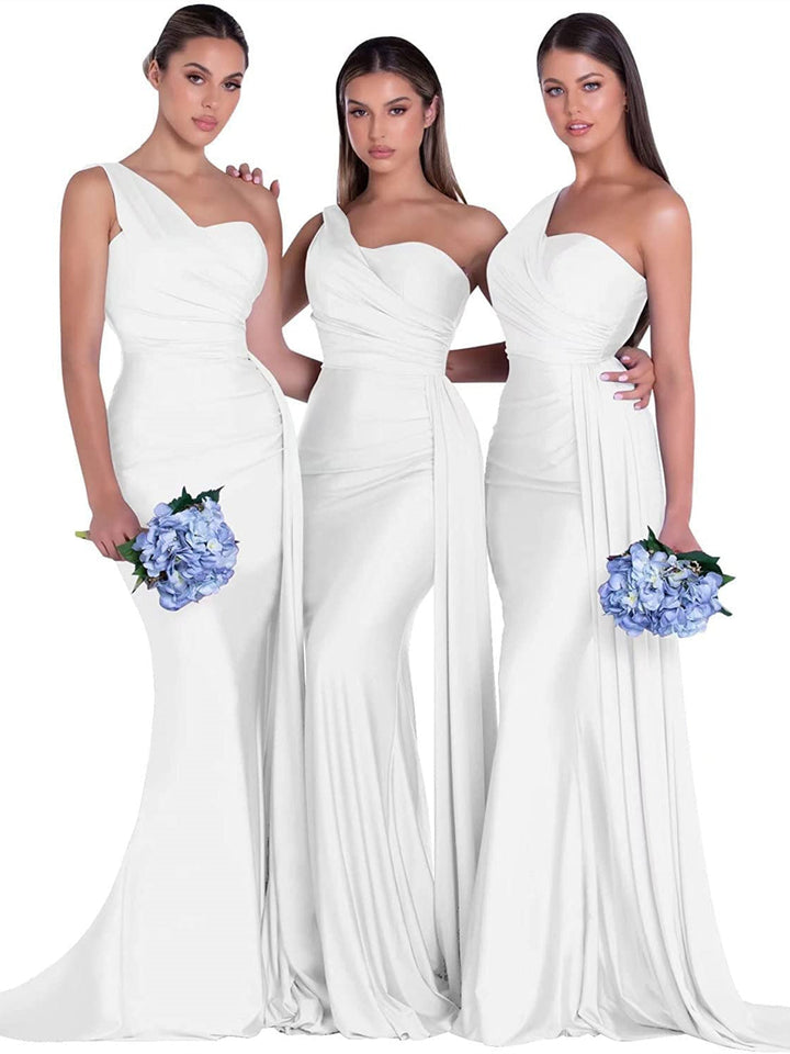Sirène/Trompette Satin Une Épaule Sans Manches La Longueur du Sol Robes de Demoiselle d'Honneur