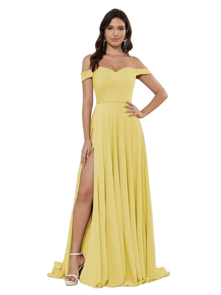 Ligne A/Princesse Satin Hors de l'épaule Sans Manches La Longueur du Sol Robes de Demoiselle d'Honneur