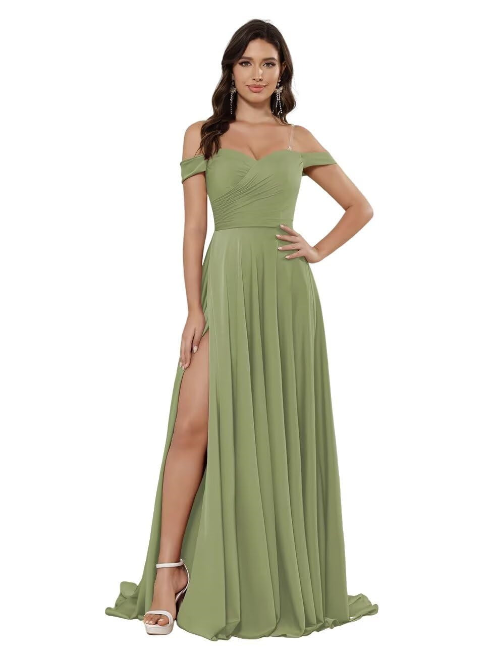 Ligne A/Princesse Satin Hors de l'épaule Sans Manches La Longueur du Sol Robes de Demoiselle d'Honneur