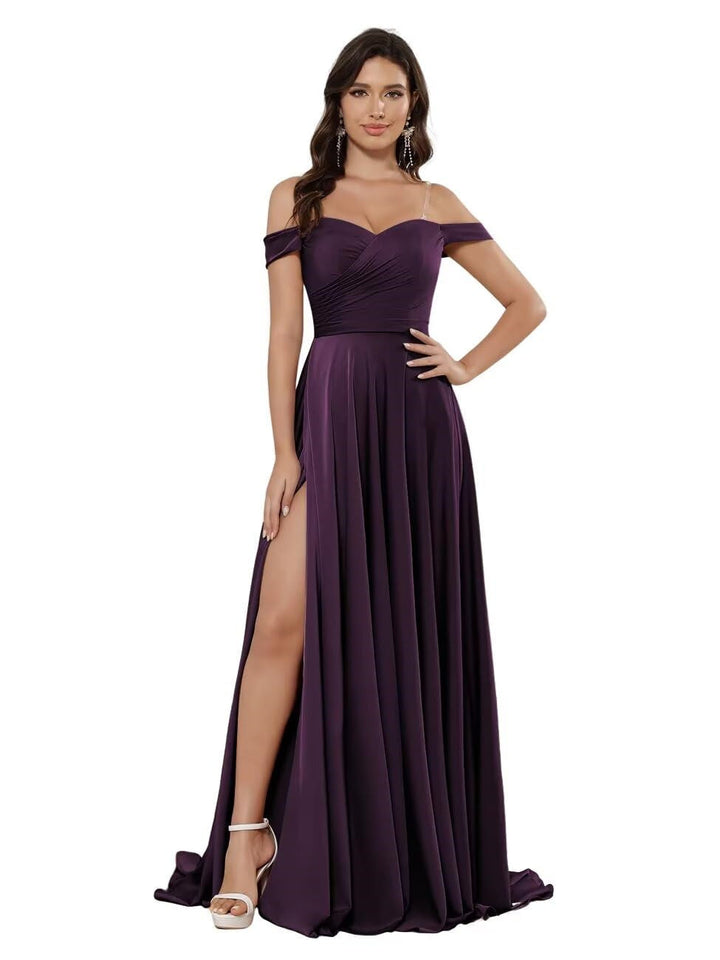 Ligne A/Princesse Satin Hors de l'épaule Sans Manches La Longueur du Sol Robes de Demoiselle d'Honneur