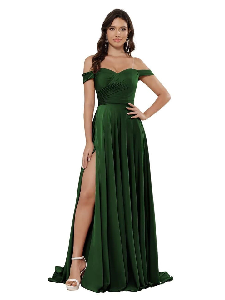 Ligne A/Princesse Satin Hors de l'épaule Sans Manches La Longueur du Sol Robes de Demoiselle d'Honneur