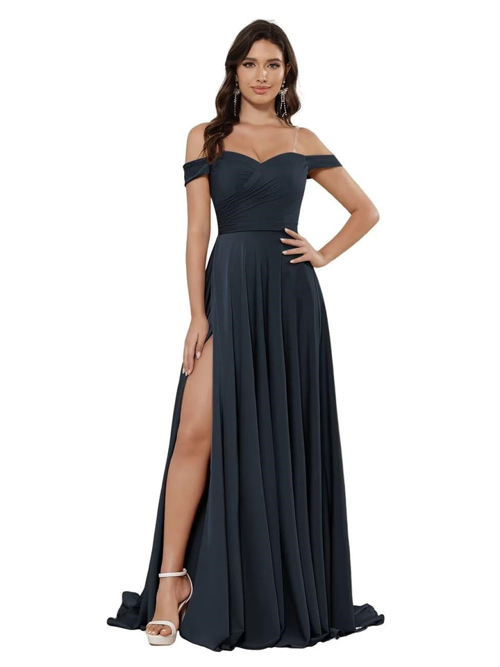 Ligne A/Princesse Satin Hors de l'épaule Sans Manches La Longueur du Sol Robes de Demoiselle d'Honneur