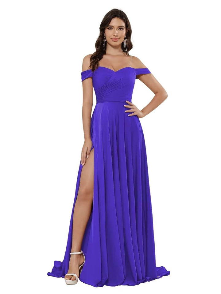 Ligne A/Princesse Satin Hors de l'épaule Sans Manches La Longueur du Sol Robes de Demoiselle d'Honneur