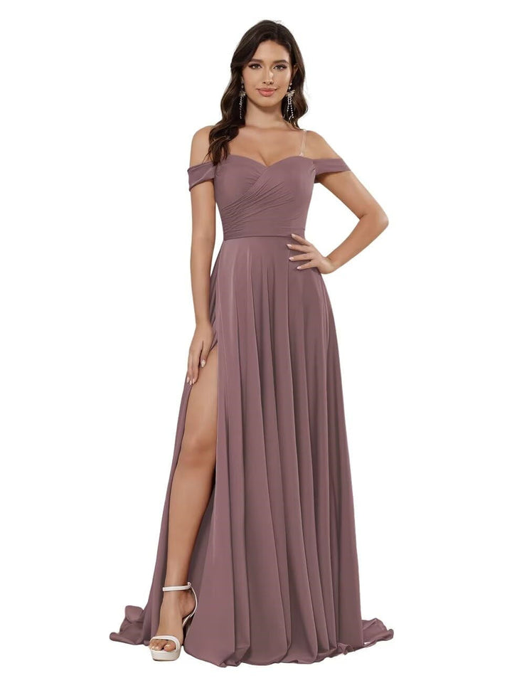 Ligne A/Princesse Satin Hors de l'épaule Sans Manches La Longueur du Sol Robes de Demoiselle d'Honneur