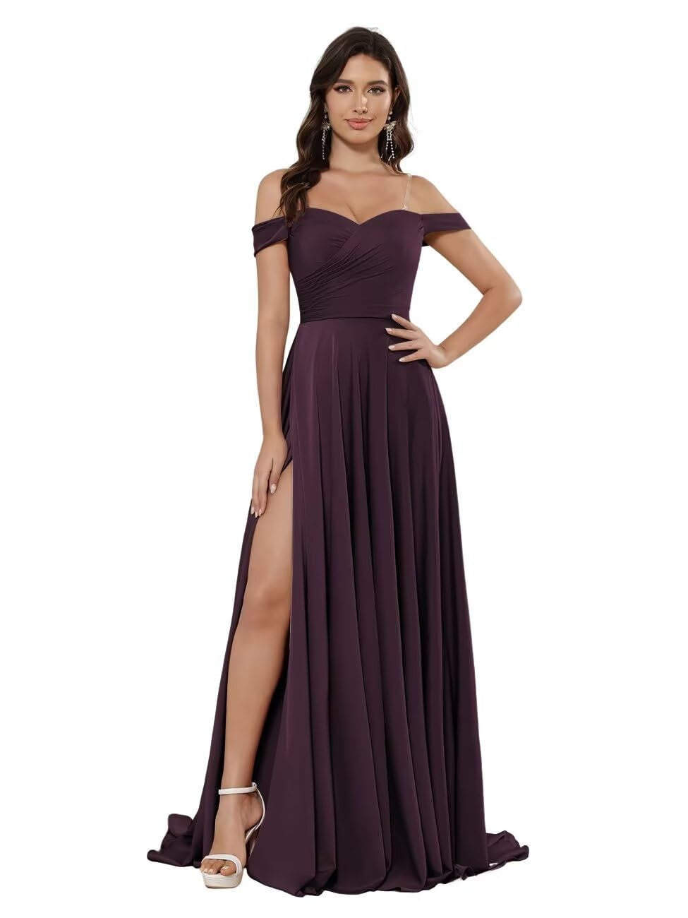 Ligne A/Princesse Satin Hors de l'épaule Sans Manches La Longueur du Sol Robes de Demoiselle d'Honneur