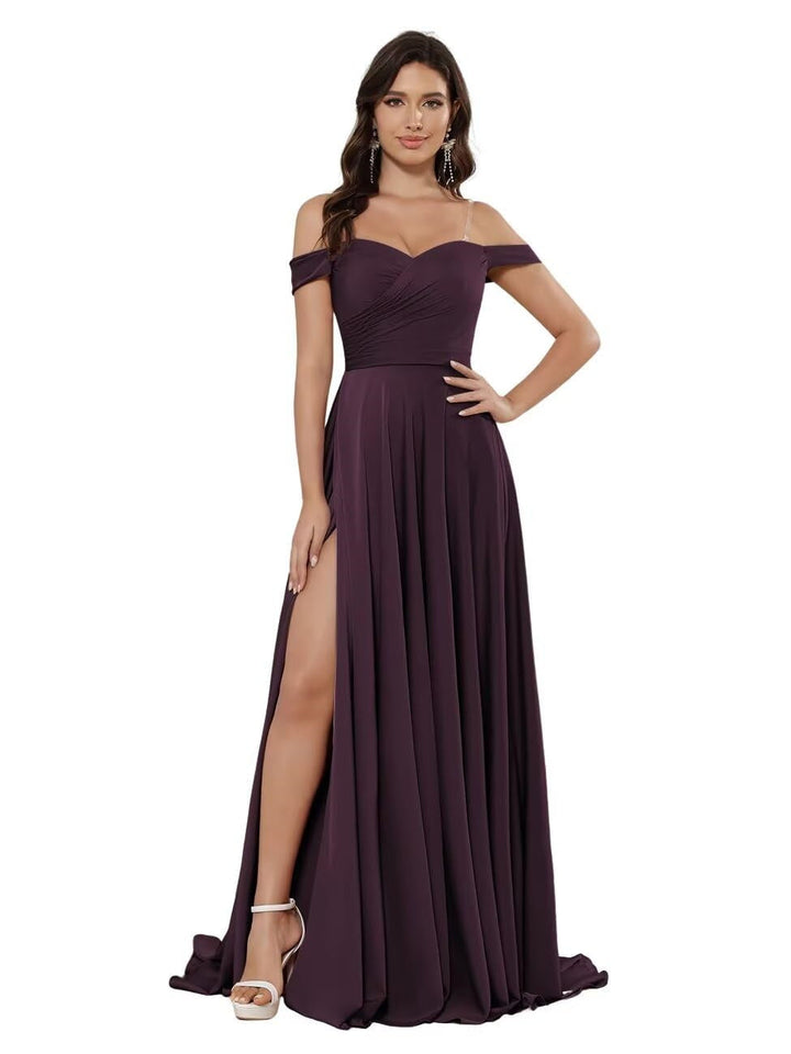 Ligne A/Princesse Satin Hors de l'épaule Sans Manches La Longueur du Sol Robes de Demoiselle d'Honneur