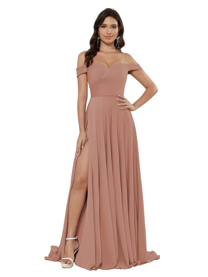 Ligne A/Princesse Satin Hors de l'épaule Sans Manches La Longueur du Sol Robes de Demoiselle d'Honneur