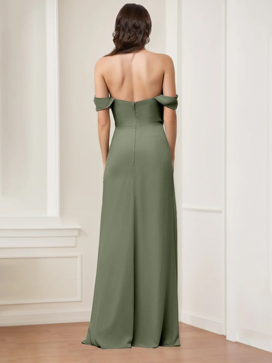 Ligne A/Princesse Chérie Neck Sans Manches La Longueur du Sol Long Robes de Demoiselle d'Honneur avec Côté Divisé