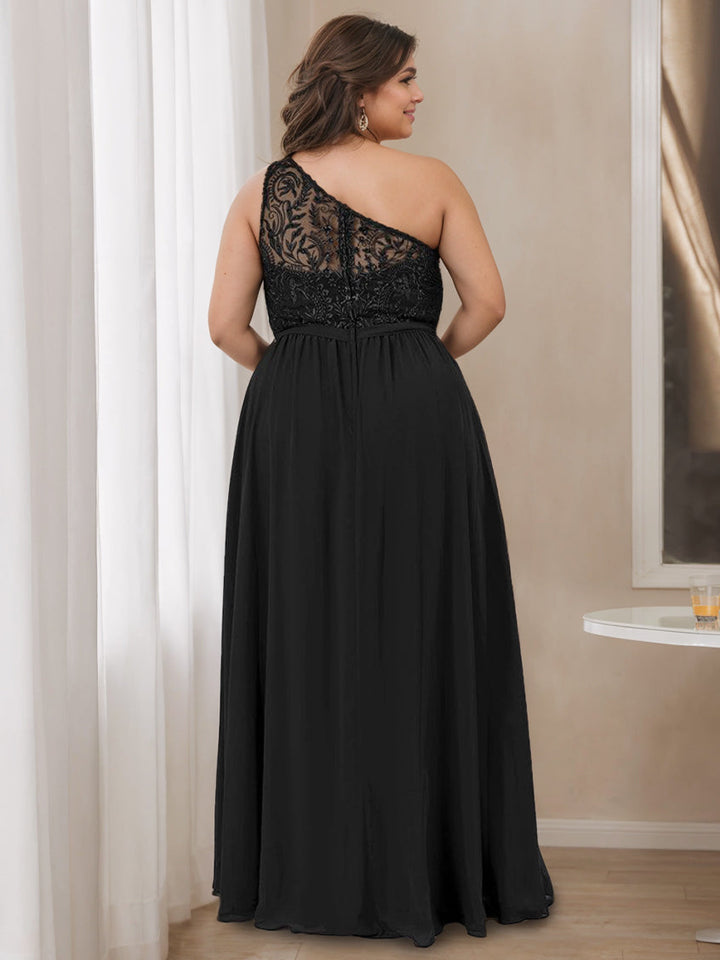 Ligne A/Princesse Une Épaule Sans Manches La Longueur du Sol Robes de Demoiselle d'Honneur avec Dentelle,Beaded & Embroidered