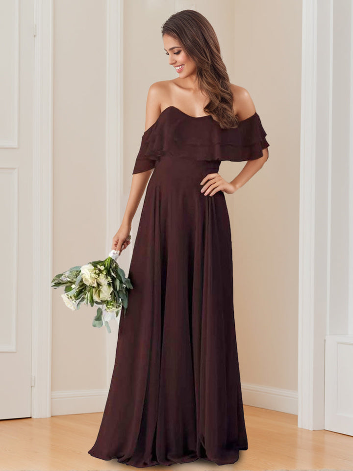 Ligne A/Princesse Sans Bretelles Hors de l'épaule Neck La Longueur du Sol Robes de Demoiselle d'Honneur avec Ruché