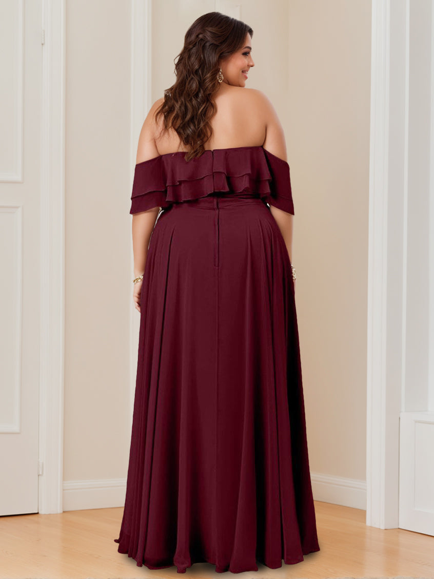 Ligne A/Princesse Sans Bretelles Hors de l'épaule Neck La Longueur du Sol Robes de Demoiselle d'Honneur avec Ruché