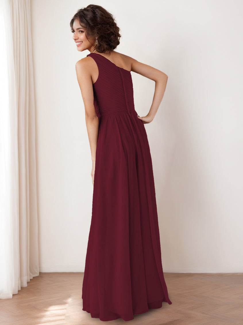 Ligne A/Princesse Une Épaule Sans Manches La Longueur du Sol Robes de Demoiselle d'Honneur avec Poche & Froufrous
