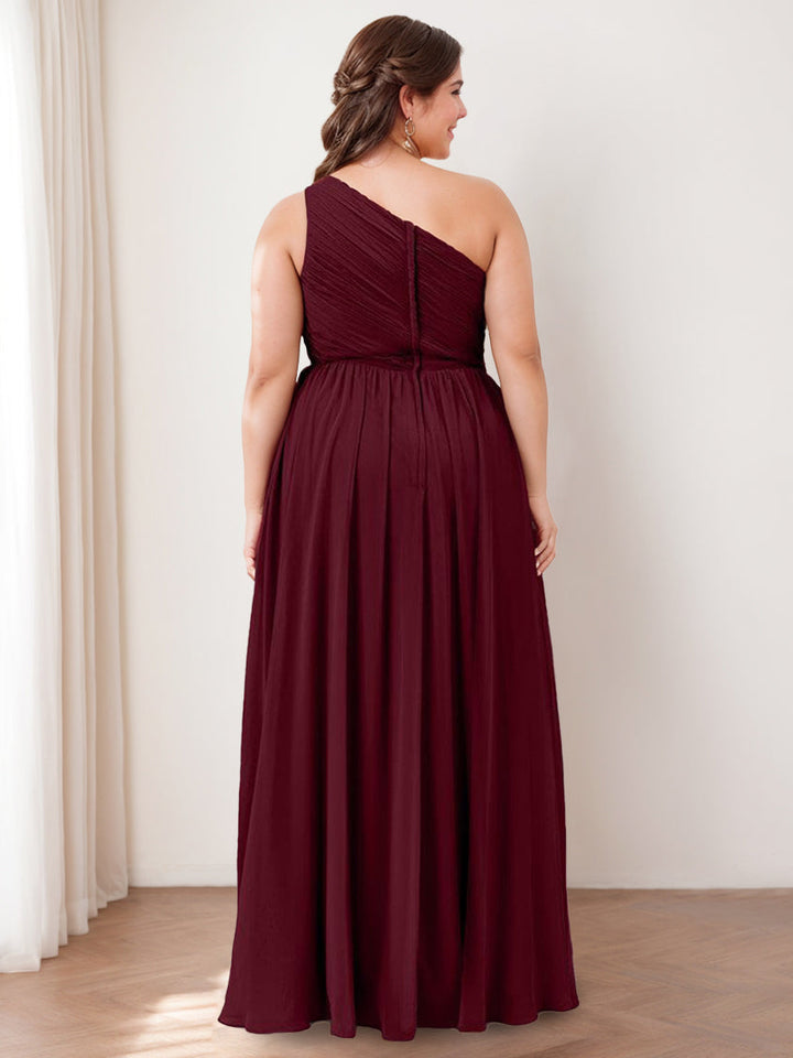 Ligne A/Princesse Une Épaule Sans Manches La Longueur du Sol Robes de Demoiselle d'Honneur avec Poche & Froufrous