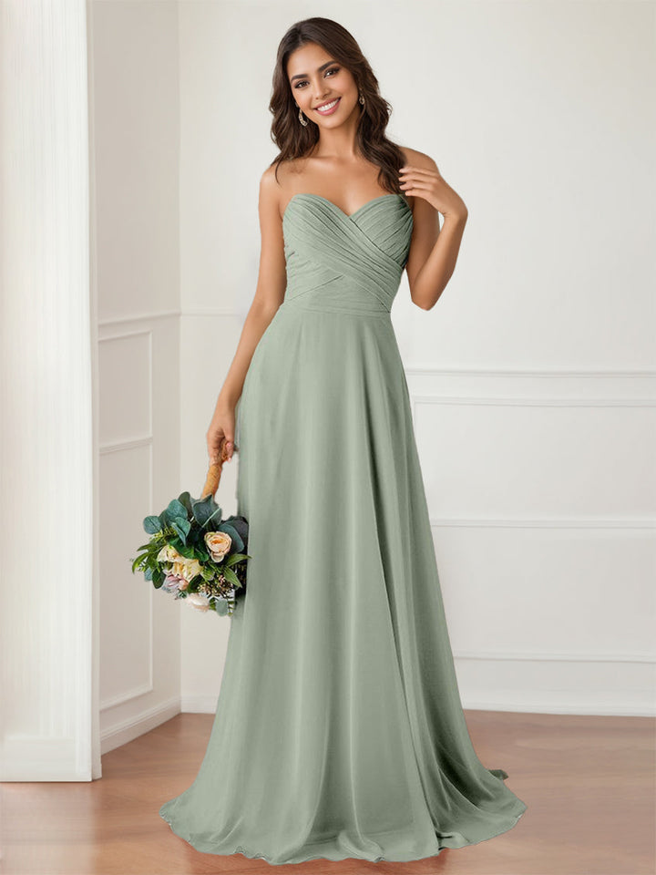 Ligne A/Princesse Sans Bretelles Chérie Neck Sans Manches La Longueur du Sol Robes de Demoiselle d'Honneur avec Froufrous