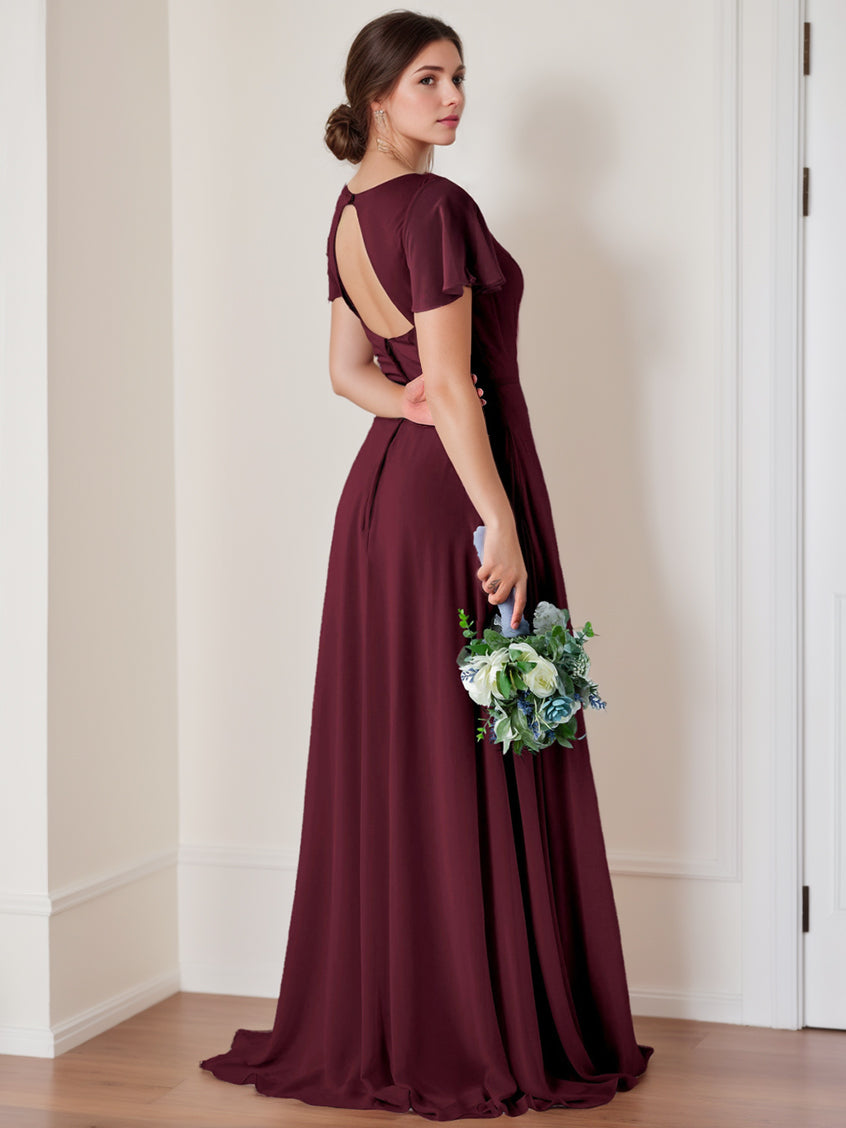 Ligne A/Princesse Col en V Flutter Sleeves  La Longueur du Sol Robes de Demoiselle d'Honneur avec Ruching