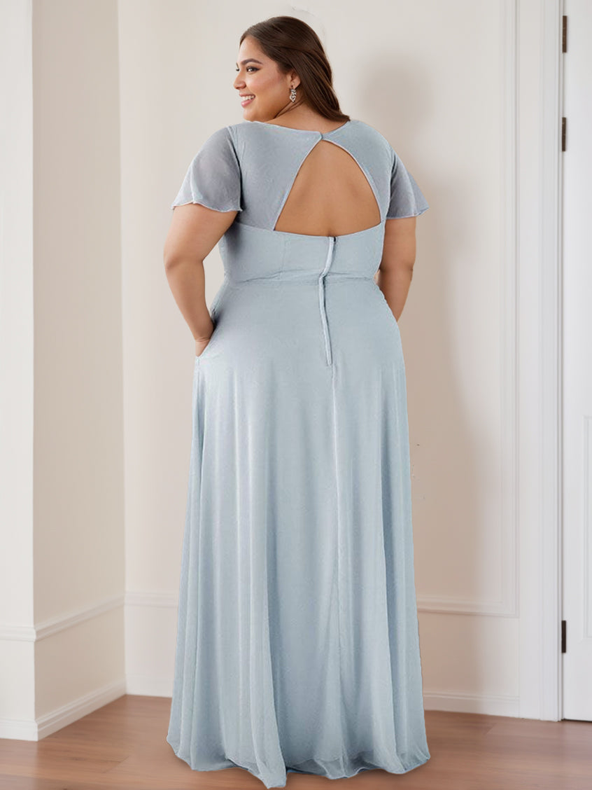 Ligne A/Princesse Col en V Flutter Sleeves  La Longueur du Sol Robes de Demoiselle d'Honneur avec Ruching