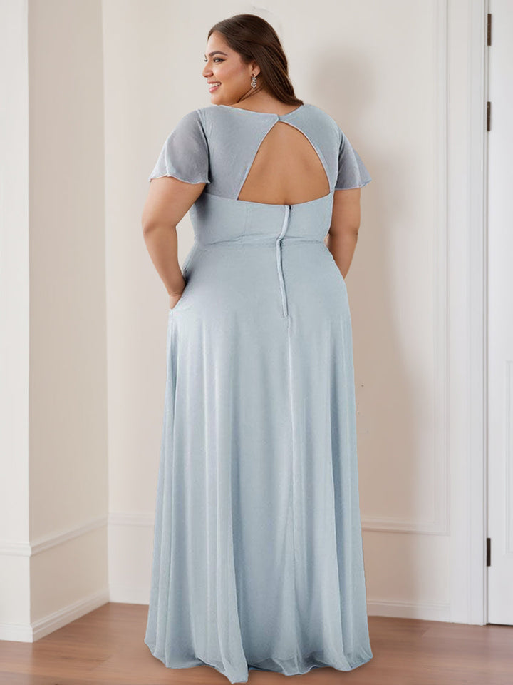 Ligne A/Princesse Col en V Flutter Sleeves  La Longueur du Sol Robes de Demoiselle d'Honneur avec Ruching