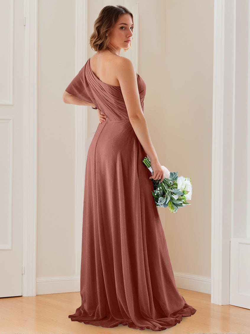 Ligne A/Princesse Une Épaule La Longueur du Sol Robes de Demoiselle d'Honneur avec Côté Divisé