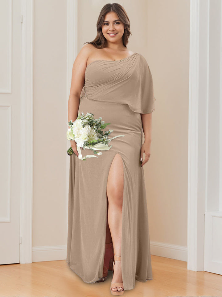 Ligne A/Princesse Une Épaule La Longueur du Sol Robes de Demoiselle d'Honneur avec Côté Divisé