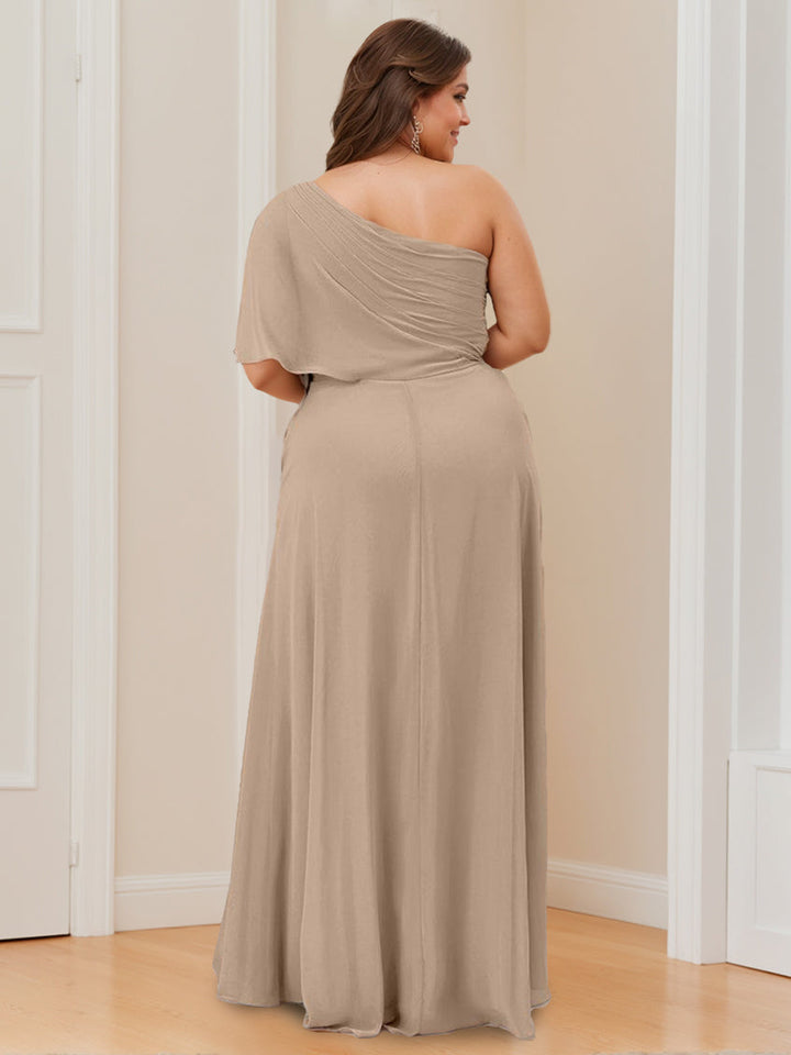 Ligne A/Princesse Une Épaule La Longueur du Sol Robes de Demoiselle d'Honneur avec Côté Divisé
