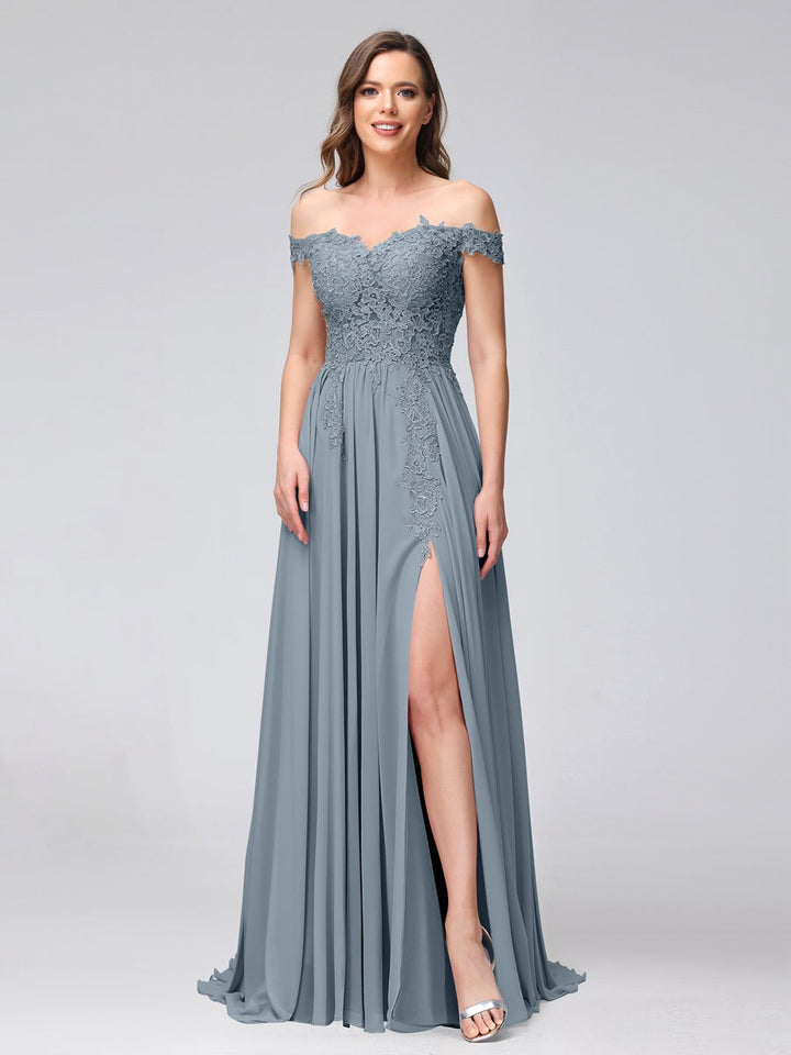 Ligne A/Princesse Hors de l'épaule Sans Manches Long Robes de Demoiselle d'Honneur avec Côté Divisé & Appliqued